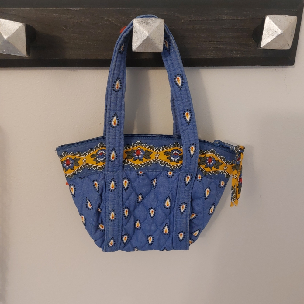 Vintage VEBlue Quilted Handbag with Yellow Accents